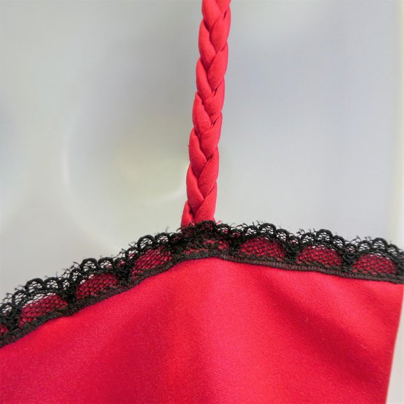 Victoria's Secret Gold Label Lingerie Red Satin Black Lace Slip S - Picture 7 of 8
